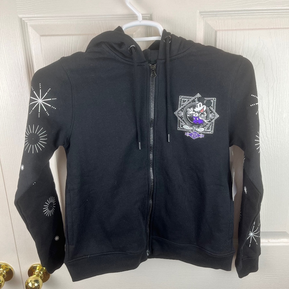 Disney 100 Full Zip Hoodie Black Fireworks Mickey Pluto Size XS